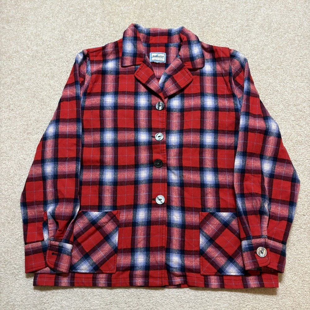 Pendleton Jacket 49er Medium Red Plaid Wool Flannel Chore Pocket Limited Edition